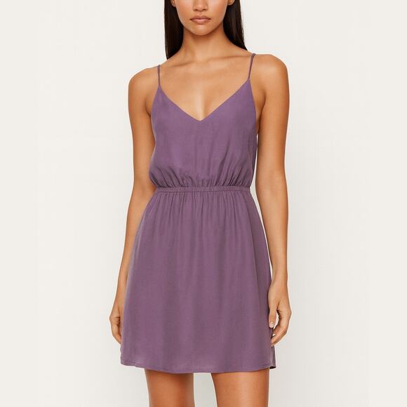 NWT NEW Wilfred Aritzia Grenadier Mauvish 100% Silk Mini Dress Size S - Picture 1 of 6
